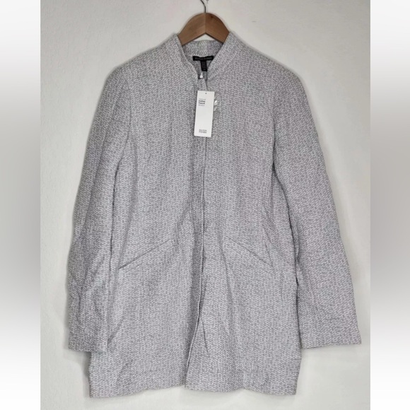 Eileen Fisher Dkprl Organic Cotton Blend Stand Collar Jacket Size S Womens NEW